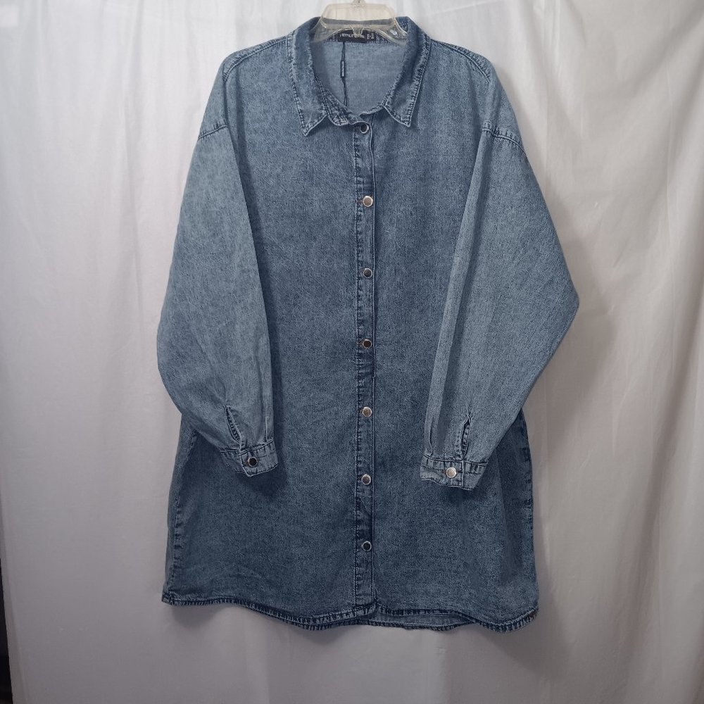 PRETTYLITTLETHING 100% COTTON BUTTON UP JEANS SHIRT BLUE SIZE 14